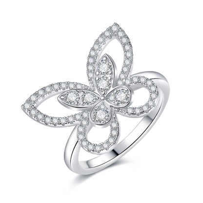 Sotiya Hollow Butterfly Round Cut Moissanite Cocktail Ring Sterling Silver-Sotiya