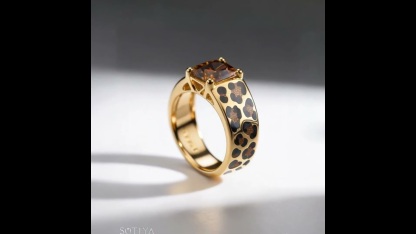 Sotiya Princess Cut Leopard Print Coffee Enamel Ring Sterling Silver