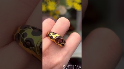 Sotiya Oval Cut Leopard Print Coffee Enamel Ring Sterling Silver
