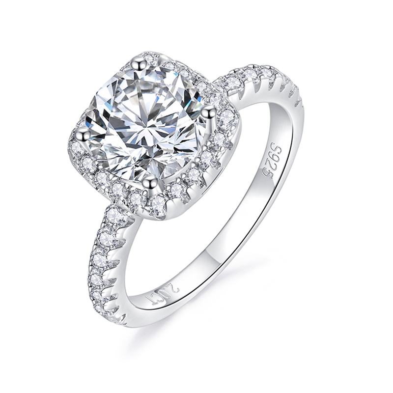 Sotiya Squircle Halo Round Cut Moissanite Engagement Ring Sterling Silver