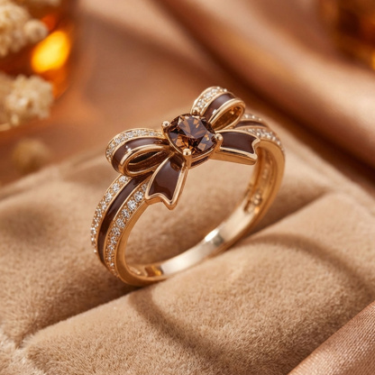 Sotiya Cushion Cut Bowknot Coffee Enamel Promise Ring Sterling Silver-Sotiya