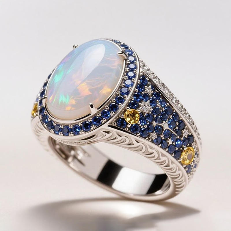 Sotiya Artist Collection Famous Painting Starry Night Opal Engagement Ring Sterling Silver-Sotiya