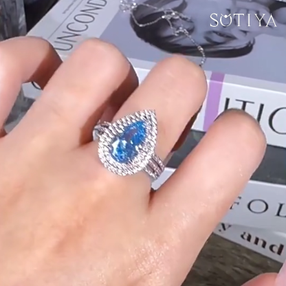 Sotiya Two Halo Pear Cut Engagement Ring Sterling Silver