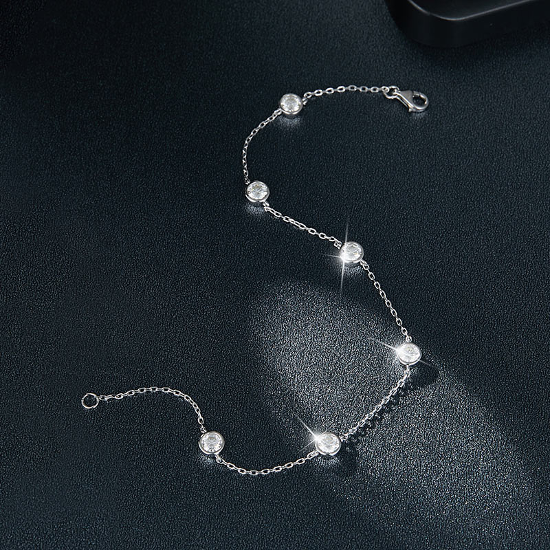 Sotiya Scattered Design Round Cut Moissanite Link Bracelet Sterling Silver-Sotiya