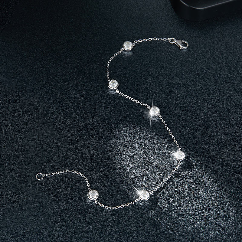 Sotiya Scattered Design Round Cut Moissanite Link Bracelet Sterling Silver-Sotiya