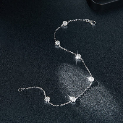 Sotiya Scattered Design Round Cut Moissanite Link Bracelet Sterling Silver-Sotiya