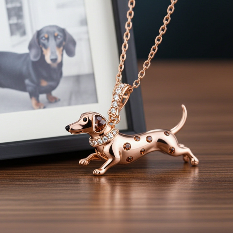 Sotiya Best Buds Dachshund Chocolate Necklace Sterling Silver-Sotiya