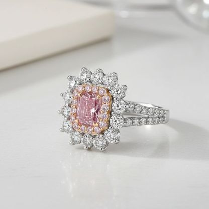 Sotiya Two Halo Purplish-pink Radiant Cut Engagement Ring High-carbon Zircon Sterling Silver