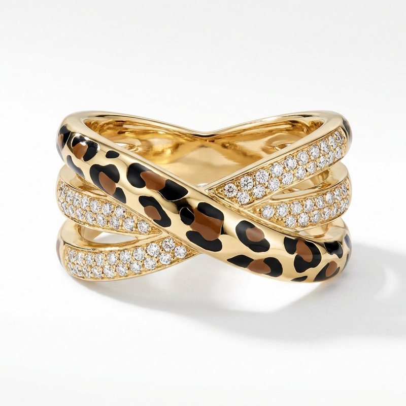 Sotiya Cross Leopard Print Coffee Enamel Ring Sterling Silver-Sotiya