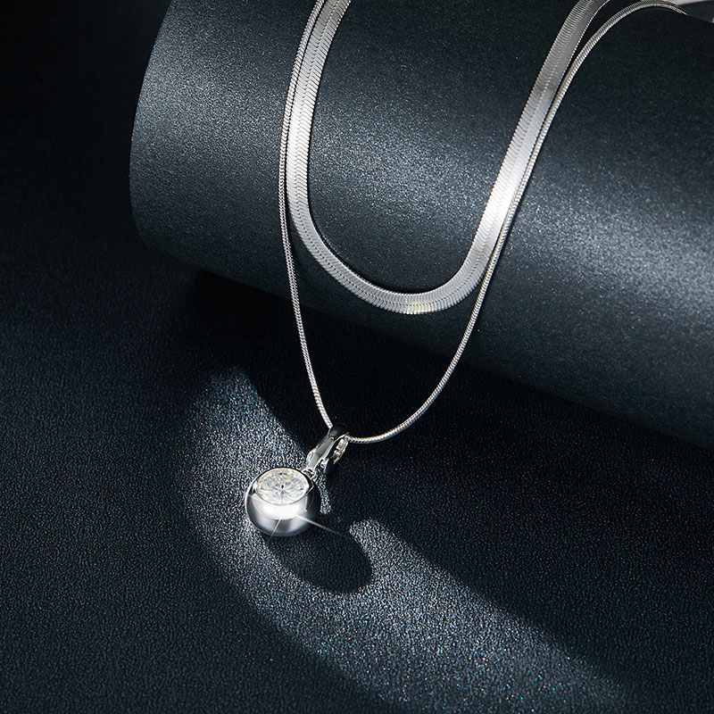 Sotiya Double Layer Solitaire Round Cut Moissanite Necklace Sterling Silver-Sotiya