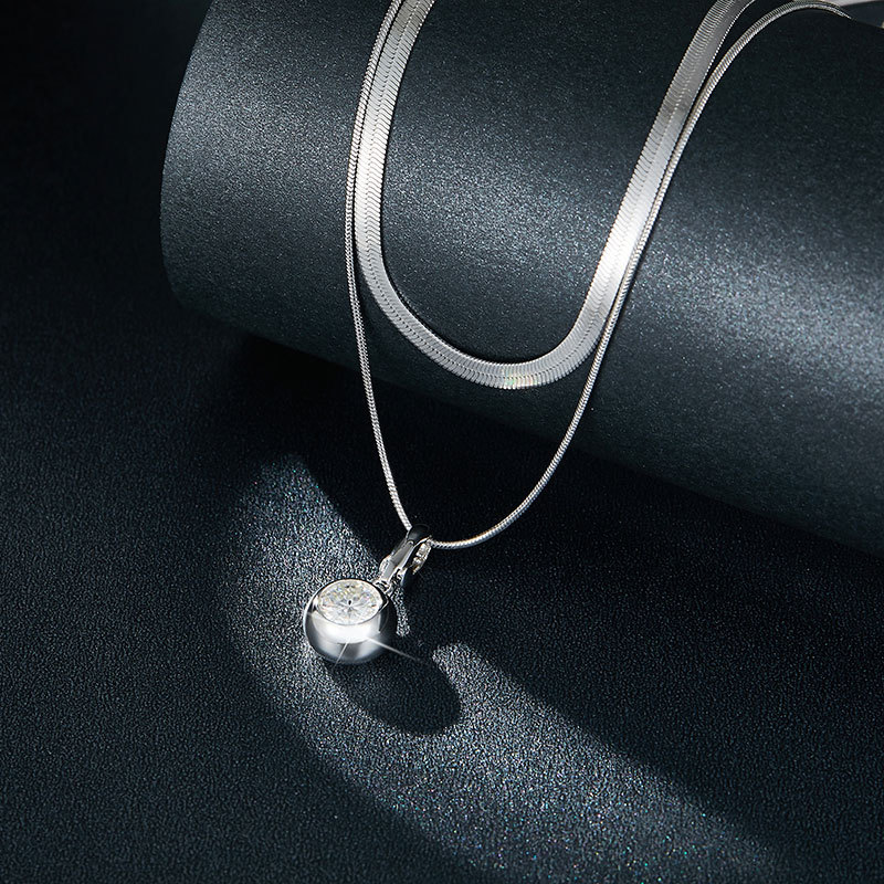 Sotiya Double Layer Solitaire Round Cut Moissanite Necklace Sterling Silver-Sotiya