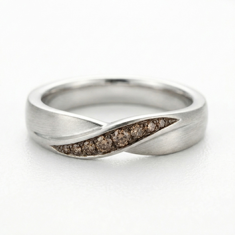 Sotiya Wave-shaped Round Cut Coffee Couple Rings Sterling Silver