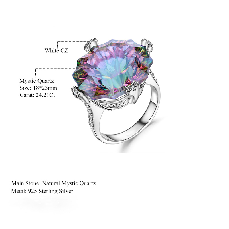 Sotiya Natural Gemstone Rainbow Mystic Quartz Irregular Shaped Cocktail Ring Sterling Silver-Sotiya