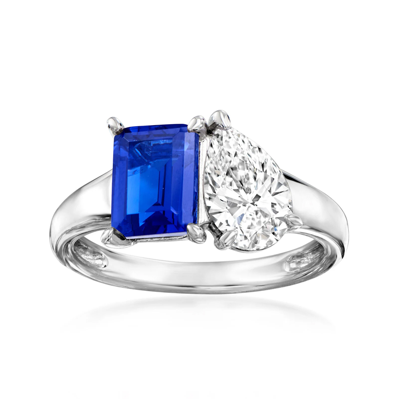 Sotiya Toi et Moi Pear and Emerald Cut Sapphire Two Stone Engagement Ring Sterling Silver-Sotiya