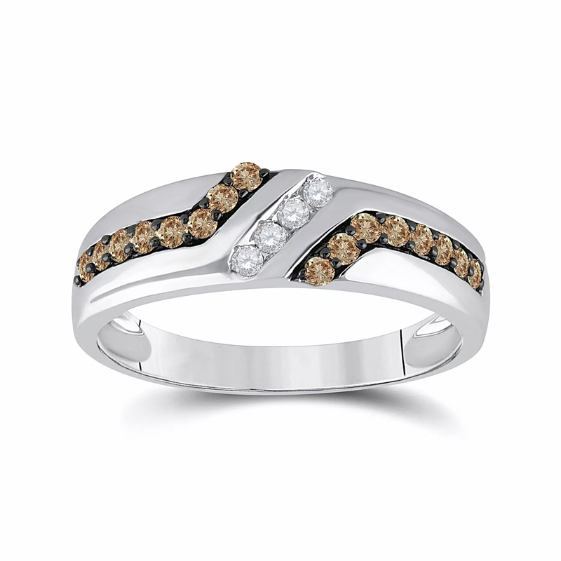 Sotiya White Gold Round Coffee Stone Band Men's Wedding Ring Sterling Silver-Sotiya