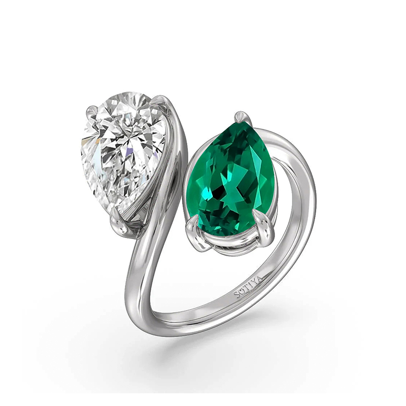 Sotiya Personalized Toi et Moi Bypass Pear Cut Two Stone Engagement Ring-Sotiya