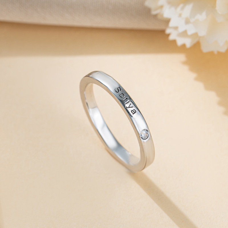 Sotiya Stackable Engraved Birthstone Ring Sterling Silver