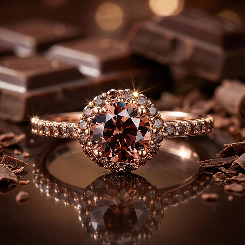 Sotiya Cathedral Halo Round Cut Coffee Engagement Ring Sterling Silver