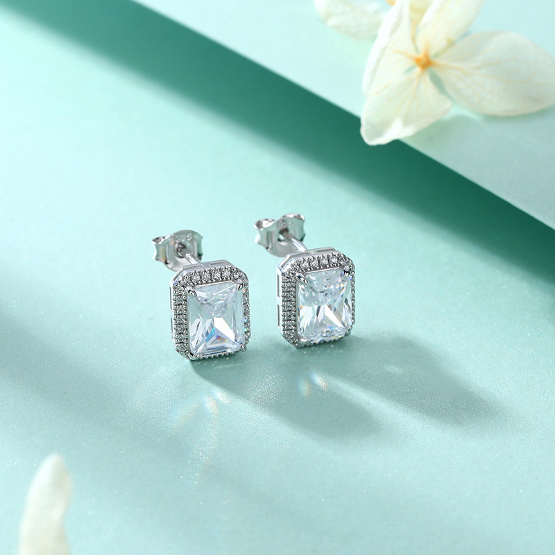 Sotiya 12 Birthstones Halo Emerald Cut Stud Earrings Sterling Silver-Sotiya