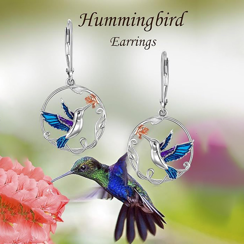 Sotiya Enamel Hummingbird Drop Earrings Sterling Silver-Sotiya