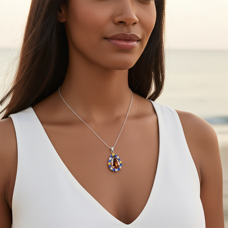 Sotiya Artist Collection Famous Painting Starry Night Halo Pear Cut Chocolate Necklace Sterling Silver-Sotiya