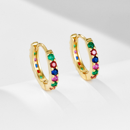 Sotiya Multi Color Rainbow Huggie Hoop Earrings Sterling Silver-Sotiya