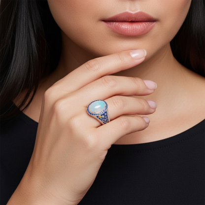 Sotiya Artist Collection Famous Painting Starry Night Opal Engagement Ring Sterling Silver-Sotiya
