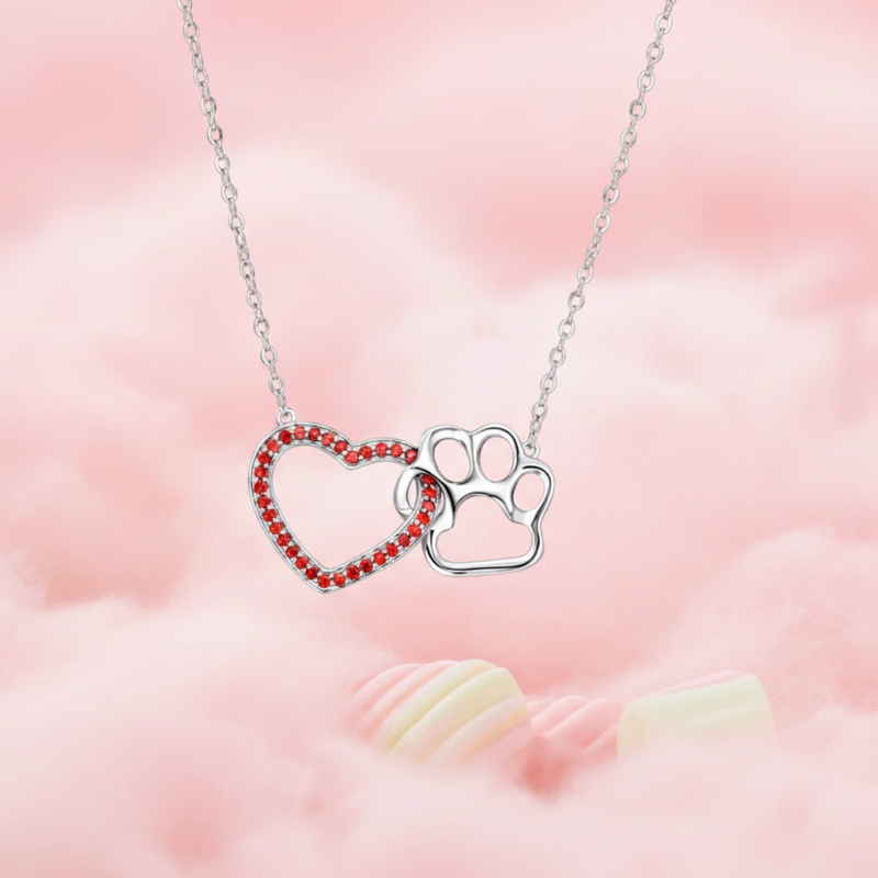 Sotiya Heart Paw Print Garnet Necklace Sterling Silver