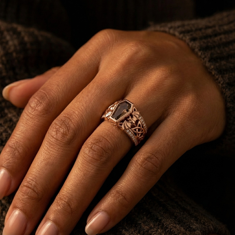 Sotiya Coffin Cut Coffee Bat Celtic Knot Engagement Ring Sterling Silver-Sotiya