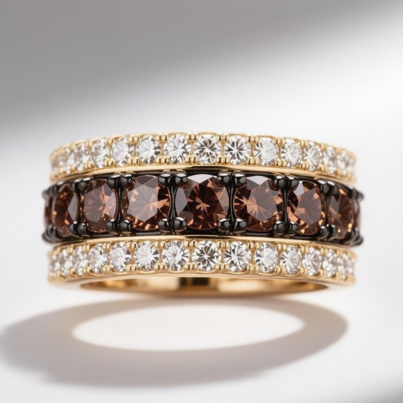 Sotiya Three-Row Round Cut Coffee Women's Wedding Ring Sterling Silver-Sotiya