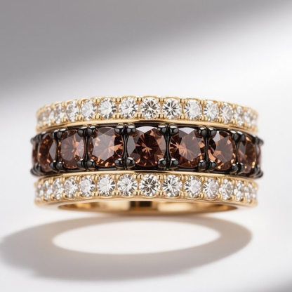 Sotiya Three-Row Round Cut Coffee Women's Wedding Ring Sterling Silver-Sotiya