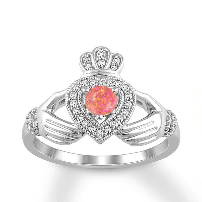Sotiya Claddagh Round Cut Opal Engagement Ring Sterling Silver-Sotiya