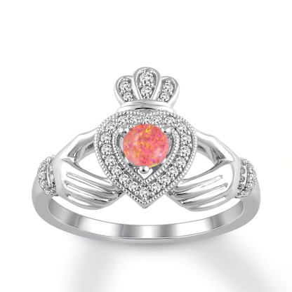 Sotiya Claddagh Round Cut Opal Engagement Ring Sterling Silver-Sotiya