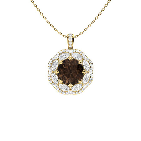 Sotiya Coffee Round Cut Gorgeous Kaleidoscope Design Double Halo Necklace Sterling Silver-Sotiya