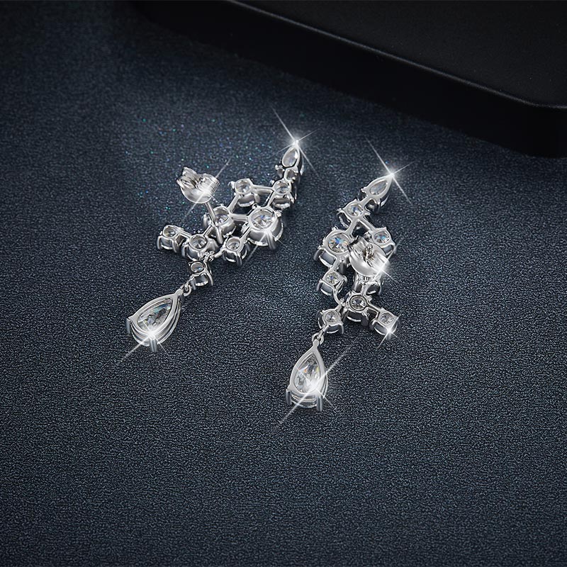 Sotiya Vintage Pear Cut Moissanite Drop Earrings Sterling Silver-Sotiya