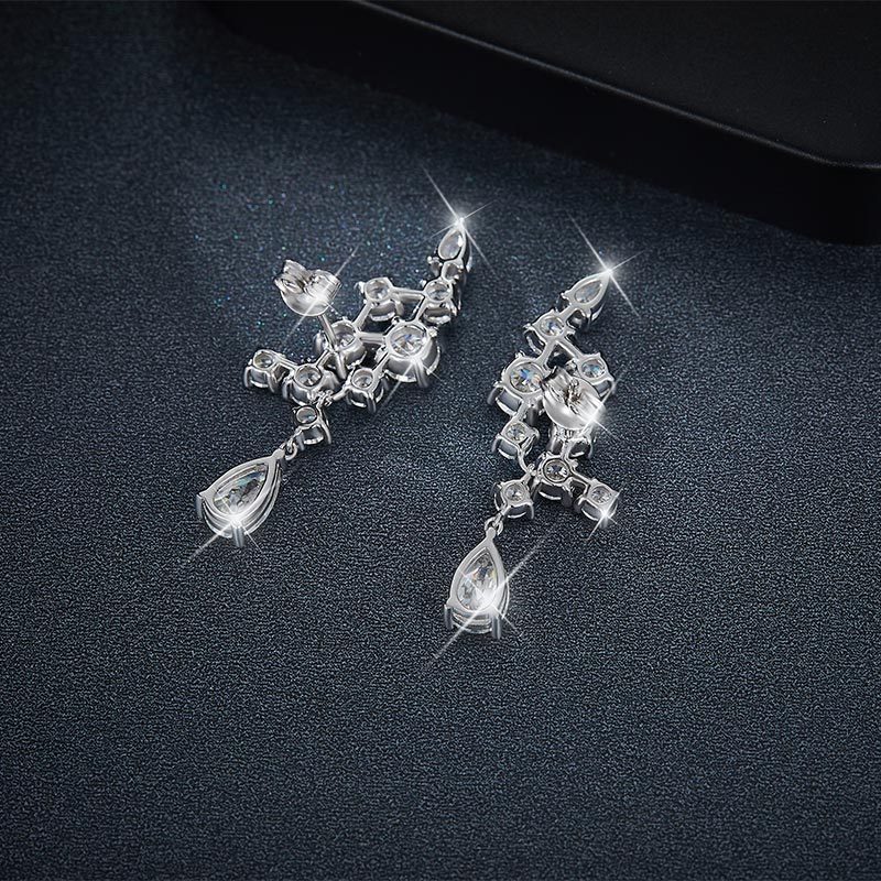 Sotiya Vintage Pear Cut Moissanite Drop Earrings Sterling Silver-Sotiya