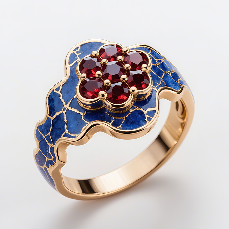 Sotiya Artist Collection Famous Paintings Crows in the Wheat Field Enamel Cocktail Ring Sterling Silver-Sotiya