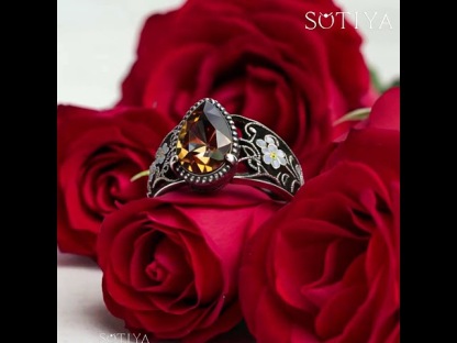 Sotiya Vintage Filigree Pear Cut Coffee Engagement Ring Sterling Silver