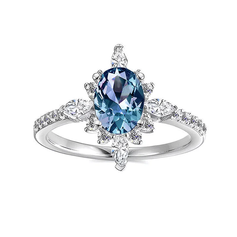 Sotiya Vintage Floral Alexandrite Oval Cut Engagement Ring Sterling Silver-Sotiya