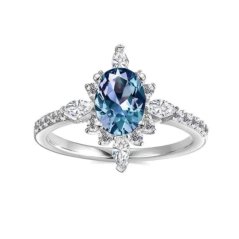 Sotiya Vintage Floral Alexandrite Oval Cut Engagement Ring Sterling Silver-Sotiya