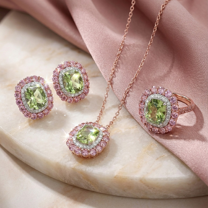 Sotiya Double Halo Cushion Cut Jewelry Set Sterling Silver-Sotiya