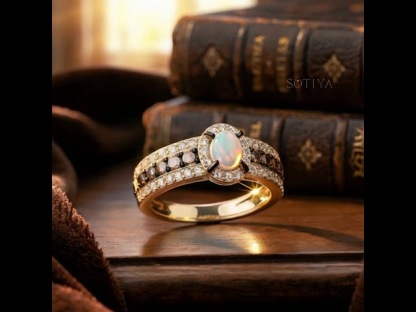 Sotiya Two Tone Halo Oval Cut Opal Coffee Engagement Ring Sterling Silver