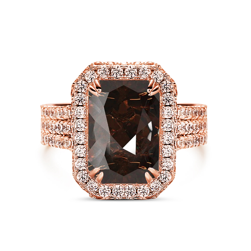 Sotiya Halo Radiant Cut Coffee Engagement Ring Sterling Silver