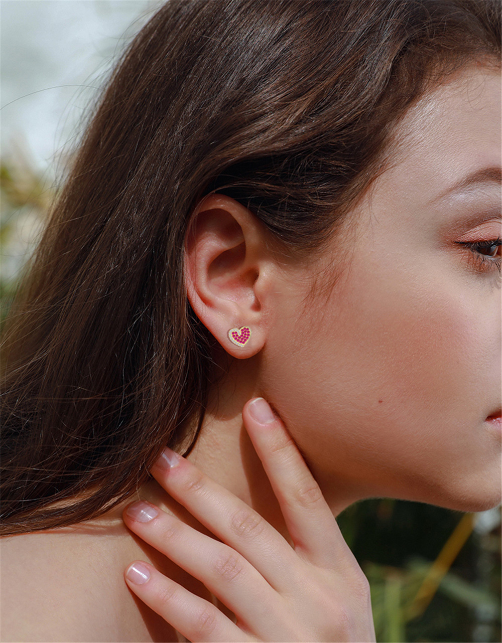 Sotiya Halo Heart Hot Pink Stud Earrings Sterling Silver-Sotiya