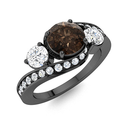 Sotiya Bypass Three Stone Coffee Round Cut Engagement Ring Sterling Silver-Sotiya