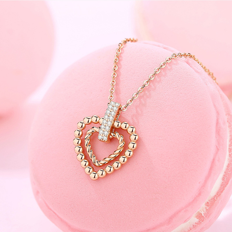 Sotiya Bead & Twisted Rope Design Heart Necklace Sterling Silver-Sotiya