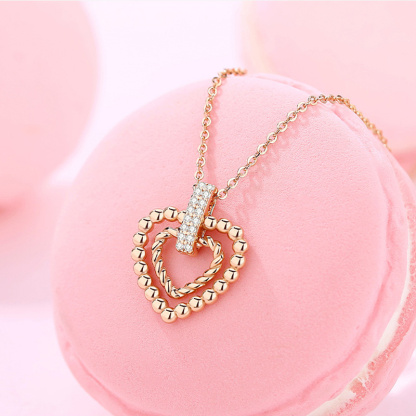 Sotiya Bead & Twisted Rope Design Heart Necklace Sterling Silver-Sotiya
