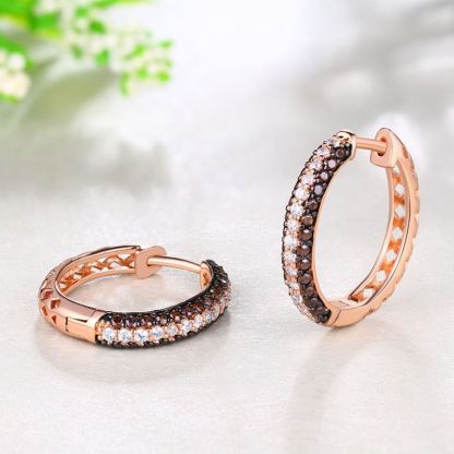 Sotiya Delicate Triple Row Two Tone Design Round Cut Chocolate Hoop Earrings Sterling Silver-Sotiya