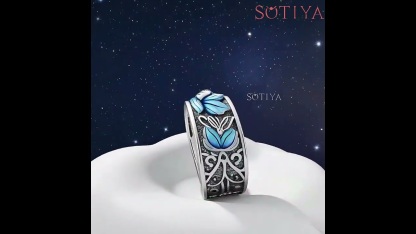 Sotiya Artist Collection Famous Painting Water Lilies Inspired Enamel Adjustable Ring Sterling Silver