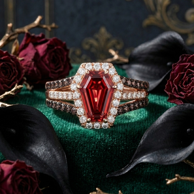 Sotiya Halo Coffin Cut Coffee Engagement Ring Sterling Silver-Sotiya